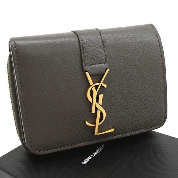 Saint Laurent Zip Leather Wallet Brown Yves Cassandra - Picture 1 of 8